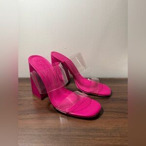 Schutz Victorie Pink Block Heels Clear Strap 8.5
